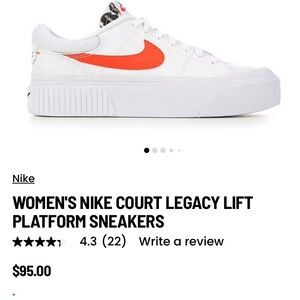 NWOB Nike Women's Court Legacy Lift Platform Sneakers - White & Red/Orange